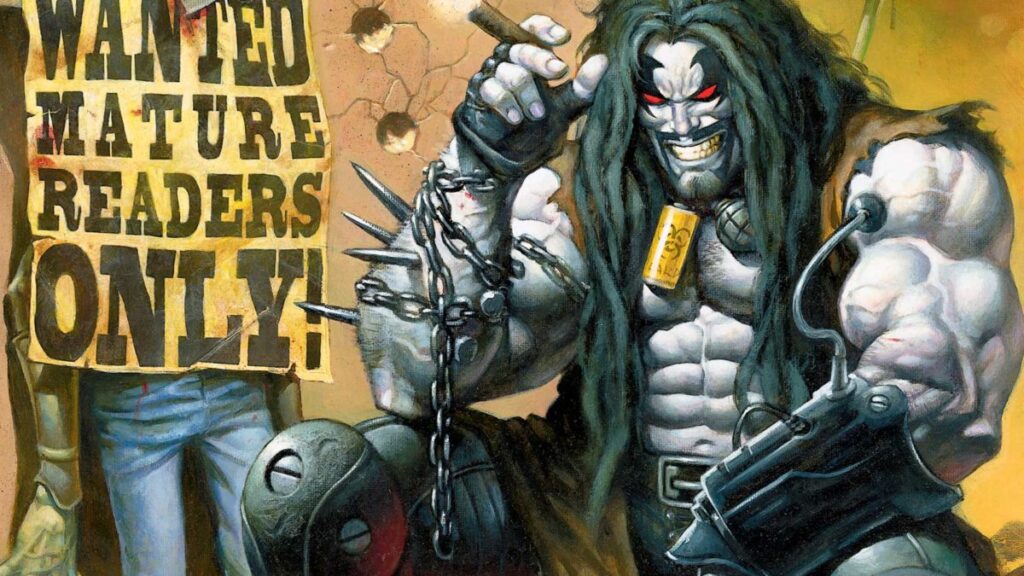 LOBO (DC) Artwork - "LOBO" Sitting and smoking a cigar next to a sign that says "Wanted Mature Readers Only" - Mortal Kombat 12?