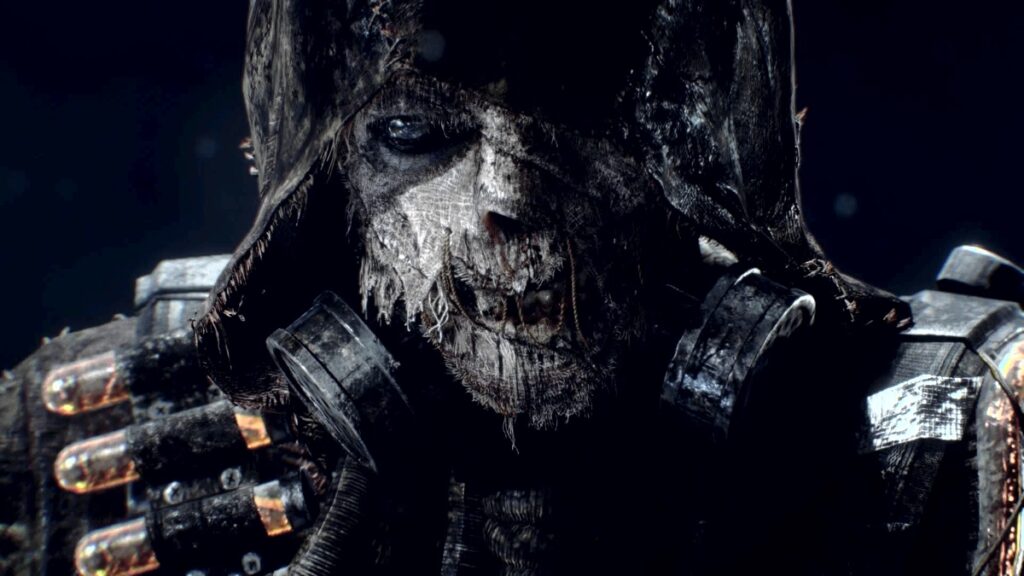 The Scarecrow (DC - Batman) - The scary face of the character "Scarecrow" from DC's Batman universe. The photo shows a close-up of his ghastly mask and is based on concept art from the game "Arkham Knight" - Mortal Kombat 12?